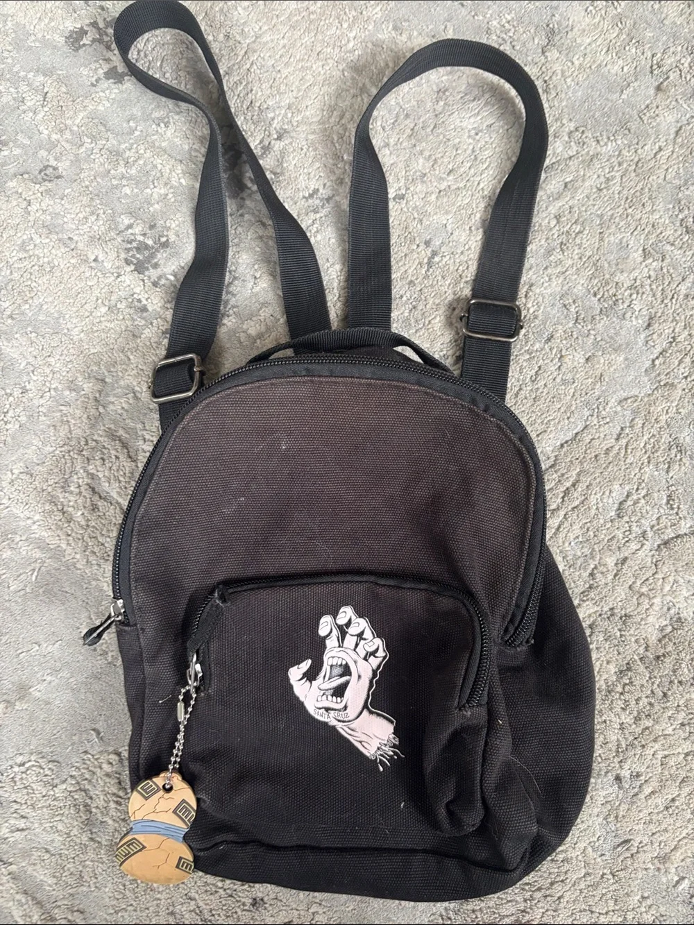 Y2K Santa Cruz Skateboards Black Mini Backpack with Screaming Hand Patch